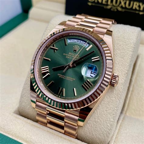 rolex day date rose gold green face